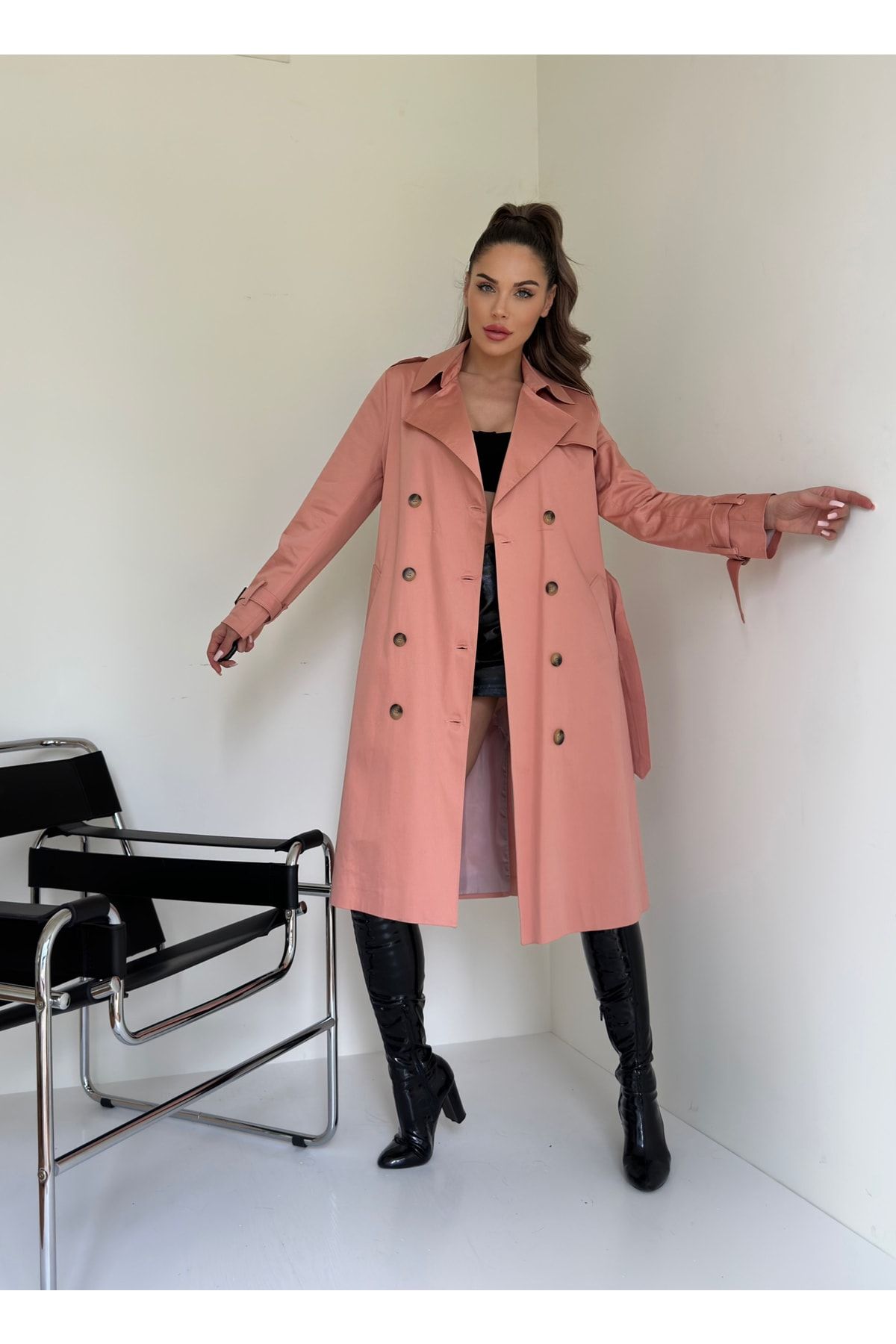 MOCCHI-Trench de damă culoare somon 8