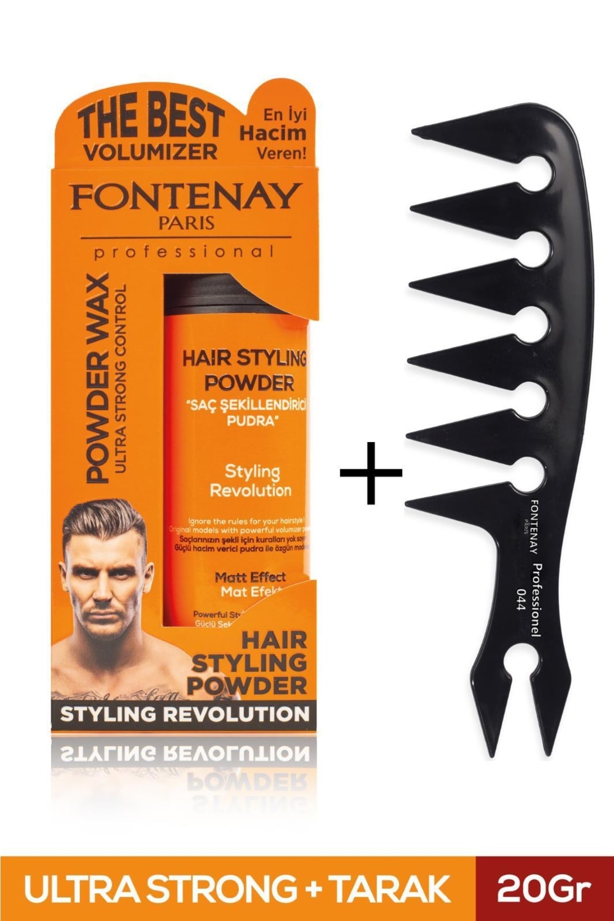 Fontenay Saç Şekillendirici Pudra Toz Wax Ultra Strong Turuncu 20gr + Geniş Aralıklı Wax Tarağı 2'li — FN-203