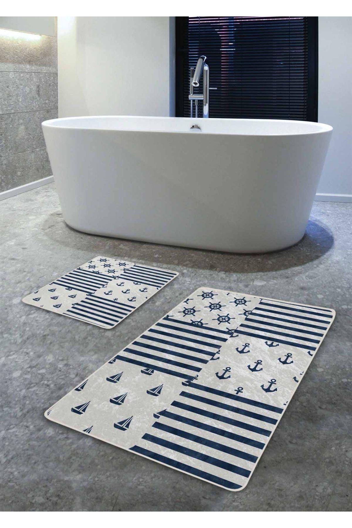 Navy and white bath mat best sale