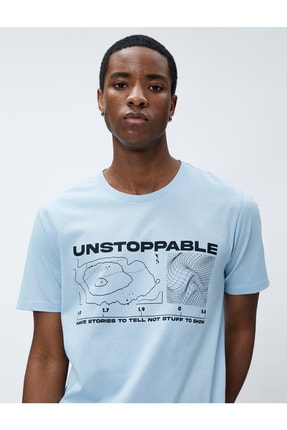 Koton Slogan Baskılı Tiş&ouml;rt Bisiklet Yaka Dar Kesim Pamuklu