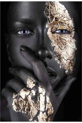 Sanat Üzerinde Altınlarla Siyahi Kadın Elmas Mozaik Tablo / Kristal Tablo 45x60cm E20201961m E20201961M