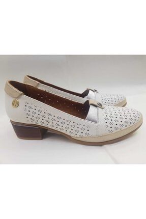 Beyaz Kadın Topuklu Deri Ayakkabı 402121