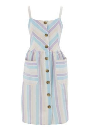Kız Çocuk Mor Çizgi Desenli Askılı Dokuma Elbise T2592A621SP