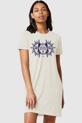 Kadın Kar Melanj Ay Güneş Kısa Kollu Penye T-shirt Elbise 1M1DW275AJ