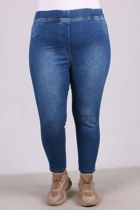 Kadın Mavi Beli Lastikli Dar Paça Büyük Beden Pantolon T22975