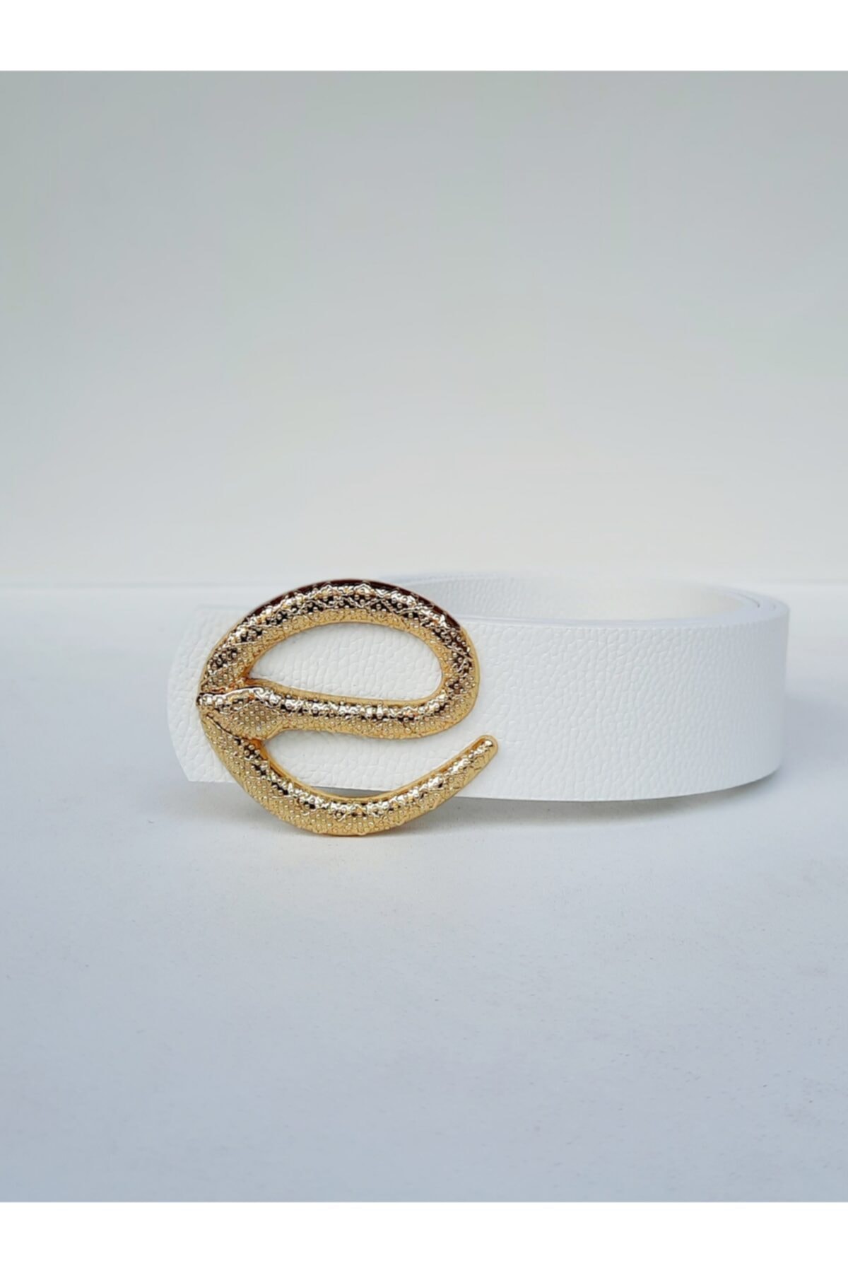 Kemerix Women's White Belt Gold Buckle with Snake Buckle Trendyol