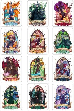 Harry Potter Karakter Kartları Temalı 12 Adet Ajanda, Laptop, Telefon, Planlayıcı Sticker Seti anime