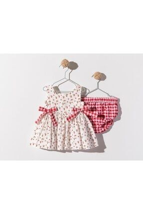 Kız Bebek Vişne Desenli 2'li Elbise Takım HB2106