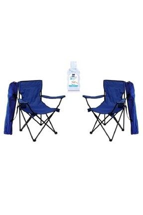 Mavi Katlanır Kamp Sandalyesi 2 Adet + Hediye El Dezenfektanı Jeli Seti 2KSJM