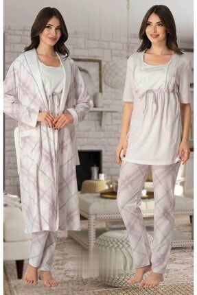 Kadın Pembe Sabahlıklı Lohusa Pijama Takımı 8044 Effortt Effortt8044