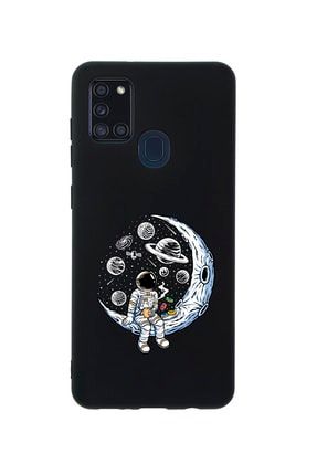 Samsung A21s Keyifli Astronot Premium Silikonlu Siyah Telefon Kılıfı MCSAMA21SLKAST