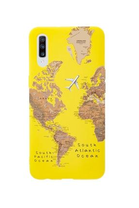 Samsung A70 Harita Desenli Premium Silikonlu Sarı Telefon Kılıfı MCSAMA70LDH