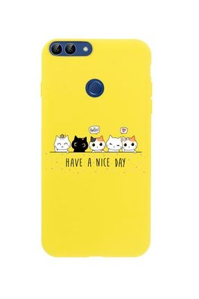 Huawei Psmart (2018) Şirin Kedicikler Premium Silikonlu Sarı Telefon Kılıfı MCHPS18LSRK
