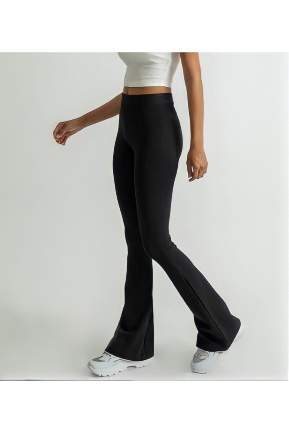 EGN Fashion Women's Black High Waist Steel Fabric Flared Leg Slimming Waist Slimming  Leggings - Trendyol