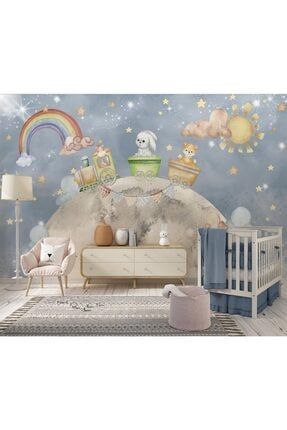 Ay Üzerinde Sevimli Hayvanlar Çocuk Odası Duvar Kağıdı OZNKRLYP-COCUK-468
