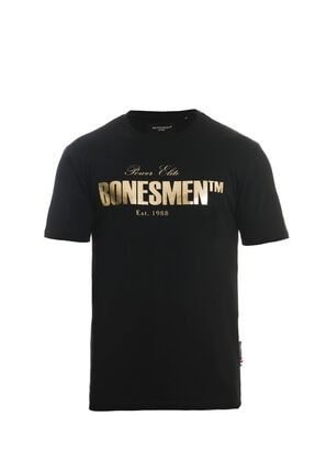 Erkek Siyah Yuvarlak Yaka T-shirt BONES-0020