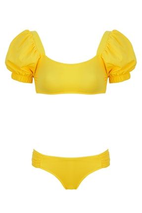 Kadın Sarı Kolu Volanlı Bikini Takım slr226