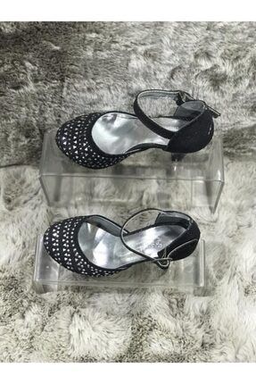 Çoçuk Siyah Gri Taş Detaylı Bantlı Kaymaz Taban Topuklu Ayakkabı ccvv01