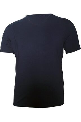 Erkek Lacivert Büyük Beden V Yaka Likralı T-shirt 2011DR-BSM111