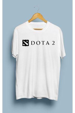 Unisex Beyaz Dota 2 Tasarım Baskılı Tişört KRG0305