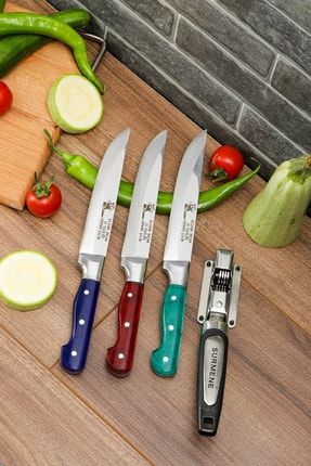 Premium Paslanmaz Çelik 3'lü Mutfak Bıçağı Ve Hediye Bileyici Seti GB67203