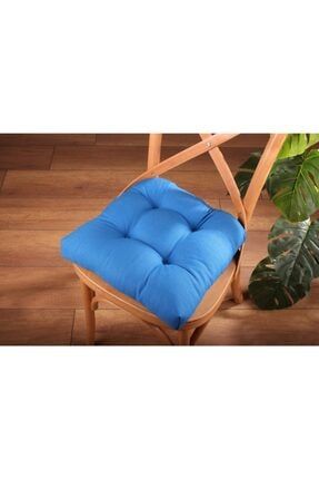 Lüx Pofidik Mavi Sandalye Minderi Özel Lüx Dikişli Bağcıklı 40x40cm 70001