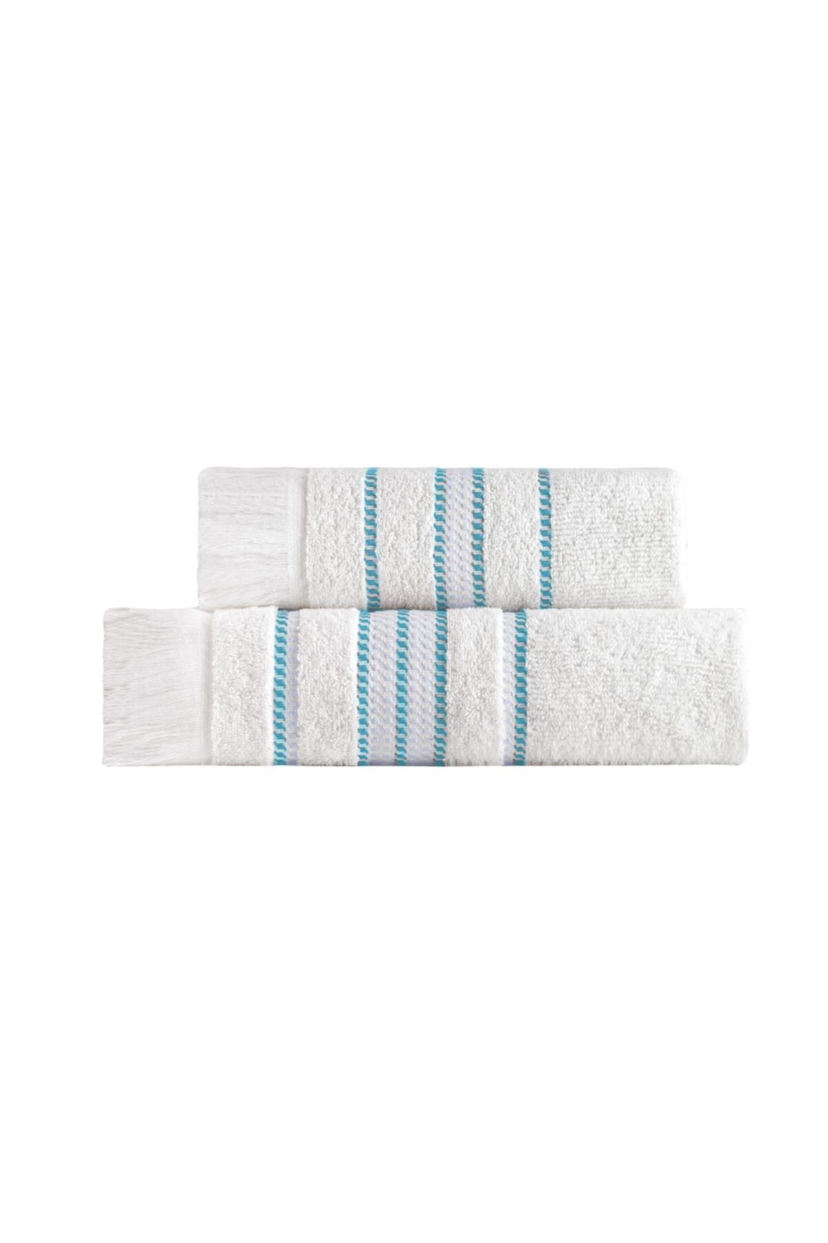 Tertio-Set de prosoape din 2 piese, 100% bumbac, bordură turcoaz cu dungi (50x100 + 70x140) 2