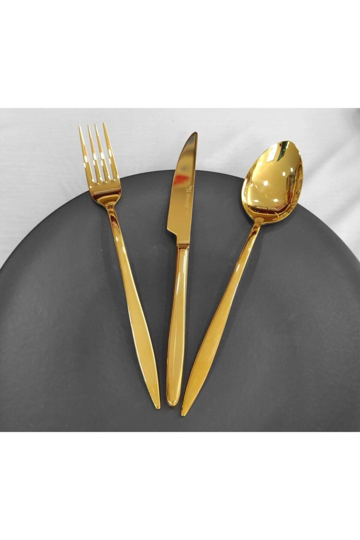 BRONDOFF-18 Piece Gold Titanium Fork Spoon Set 1