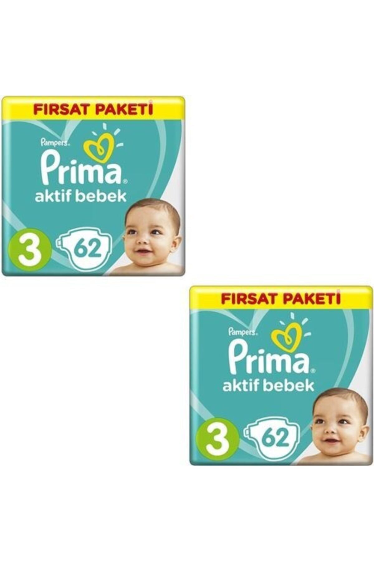 Prima Bebek Bezi 3 Beden 124 Adet (62x2 Li) Fırsat Paket Aktif Bebek 6-10 Kg