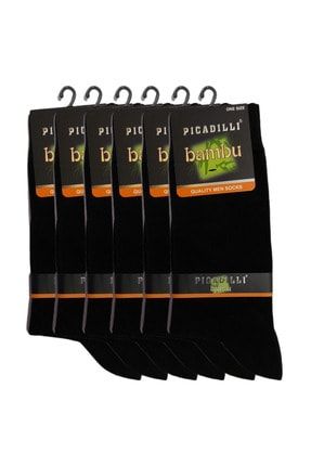 6 Çift Erkek Premium Siyah Uzun Kalın Düz Renk Bambu Soket Çorap PM3007