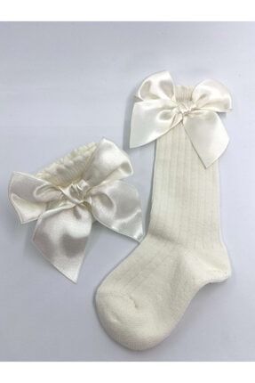 Kız Bebek Beyaz Fiyonklu Diz Altı Çorap BAF101