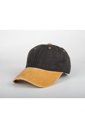 Unisex Siyah Sarı Eskitme Kot Şapka DMN-00-21
