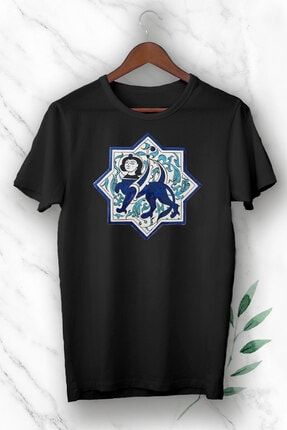 Anadolu Selçuklu Aslan Başlı Insan Figürü Baskılı Siyah Unısex Tişört GNC 123