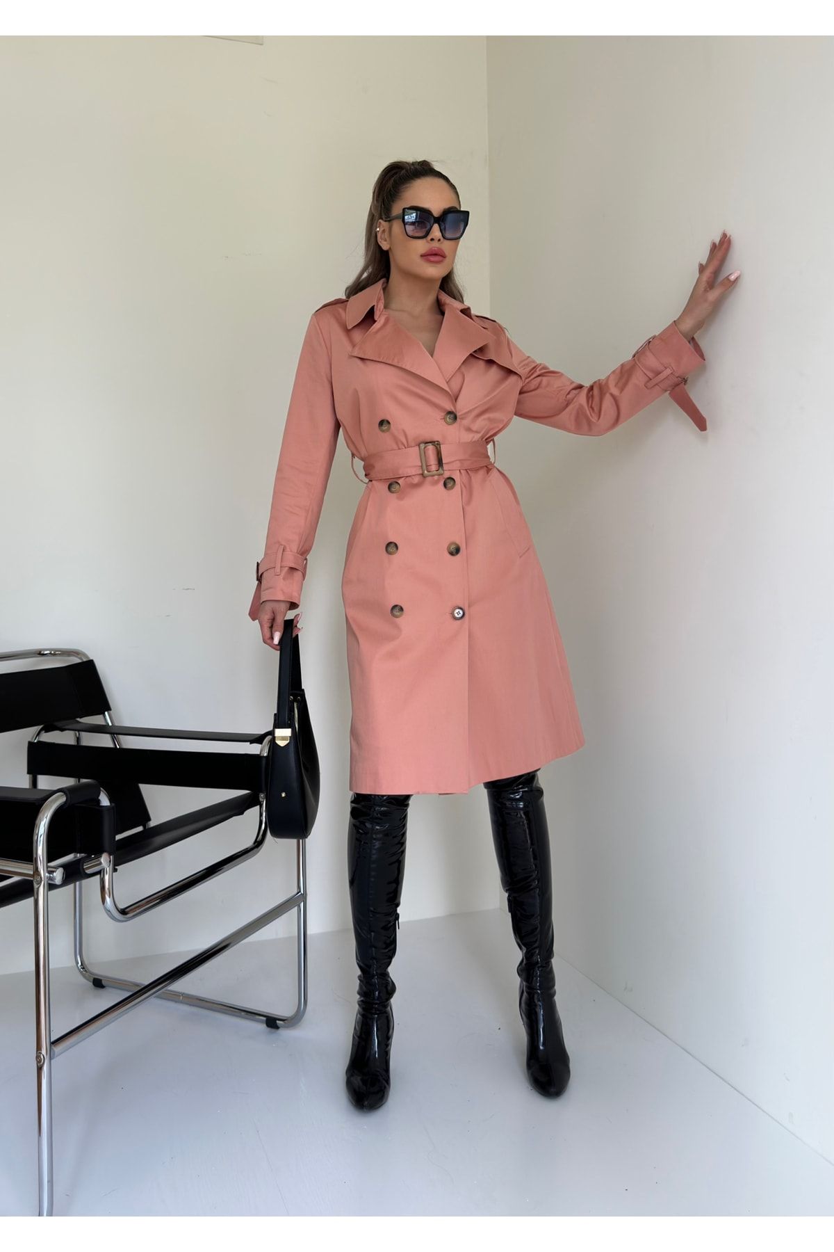 MOCCHI Trench Coat Pink Regular fit Trendyol