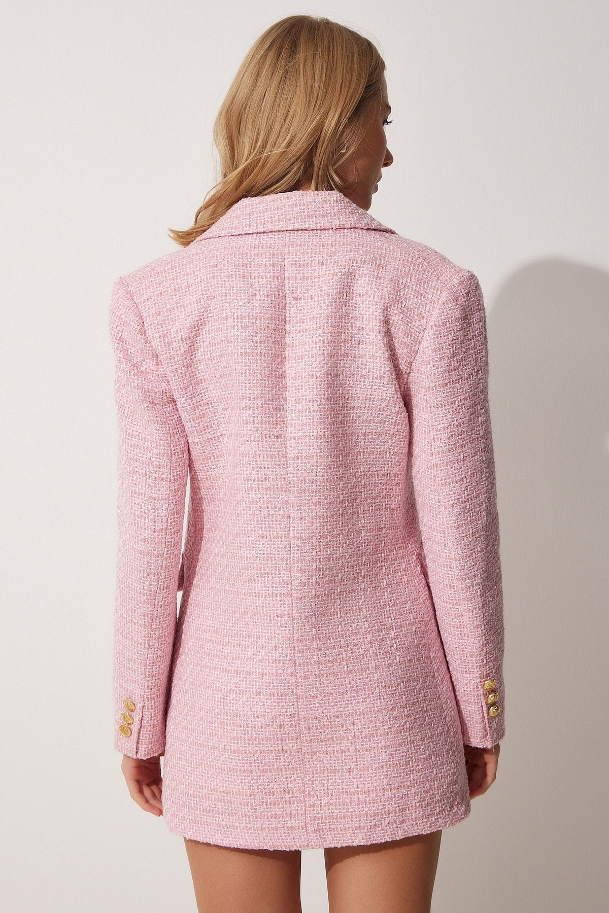Happiness İstanbul-Rosa Tweed-Blazer mit Knöpfen für Damen WF00004 5