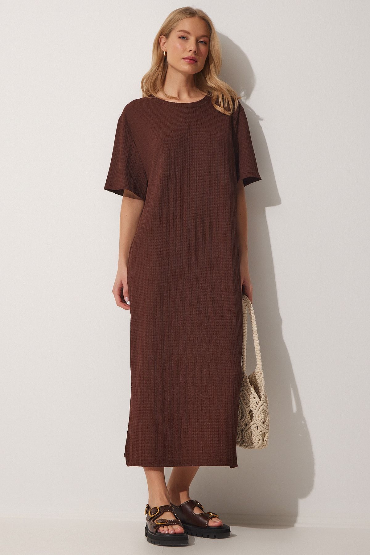 Happiness İstanbul-Braun gestrickt - lässiges Kleid mit lockerer Passform Dz00076 2