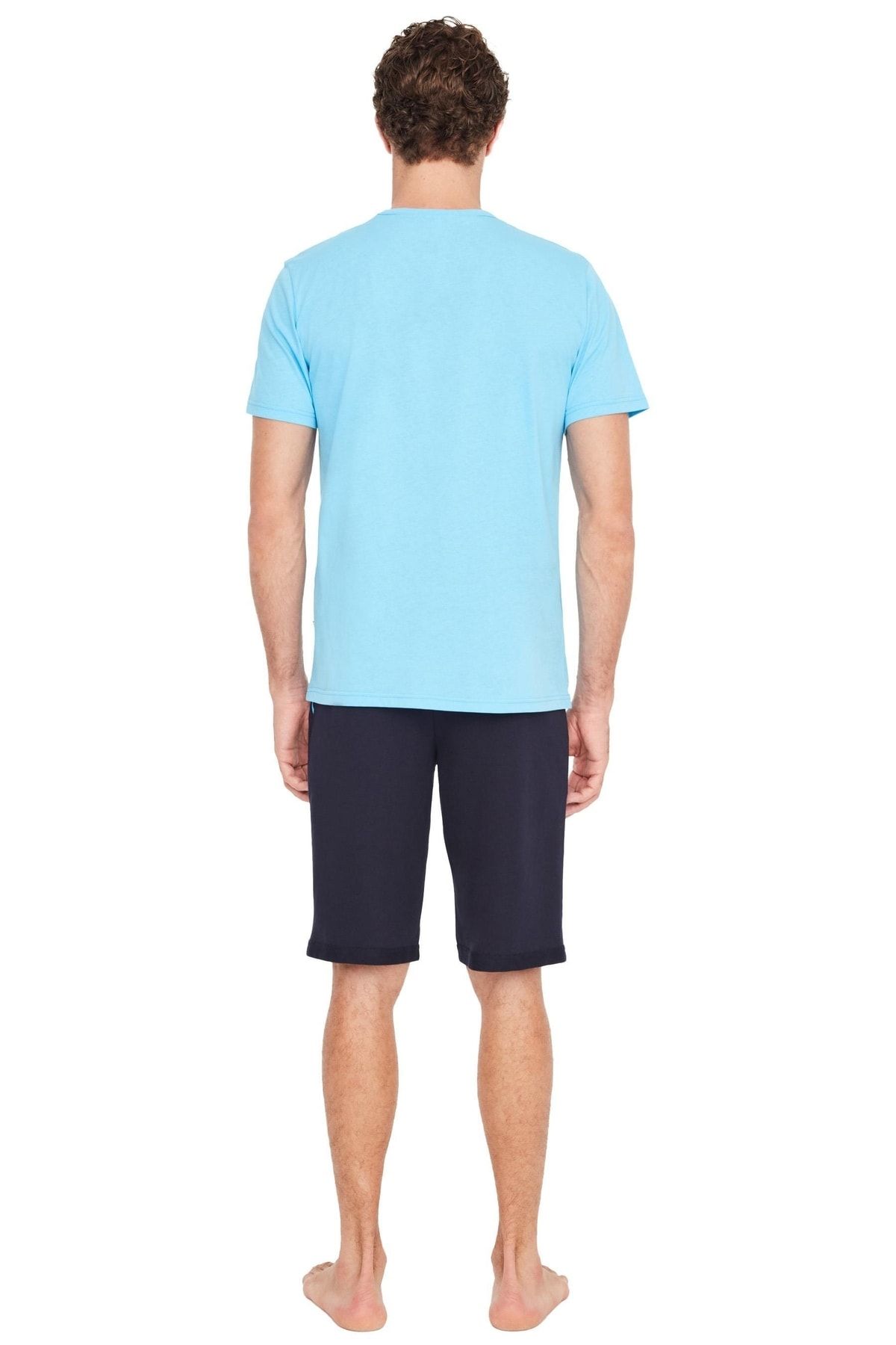 ست پیژامه آبی مردانه تیشرت 18675 اورجینال U.S. Polo Assn.