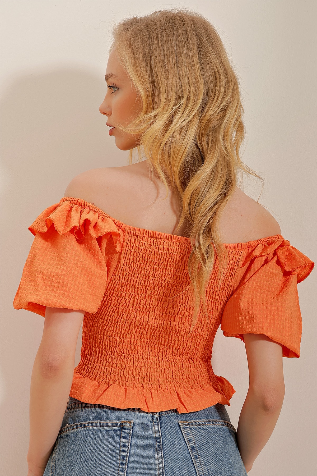 Trend Alaçatı Stili Bluse Orange Figurbetont Fast ausverkauft