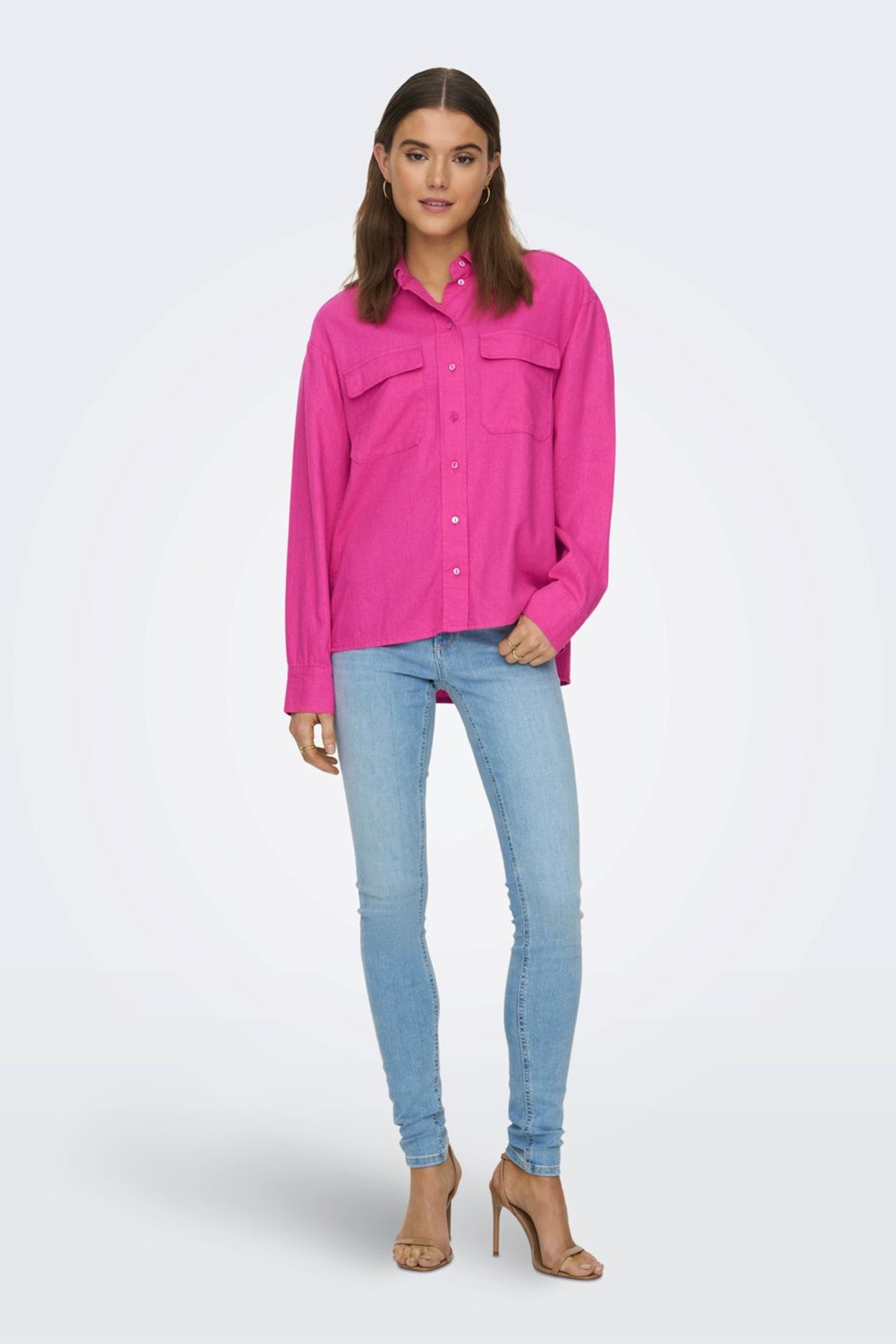 ONLY-Women's Pocketed Linen Shirt Oversize Fit Onlcaro - 15278795 4