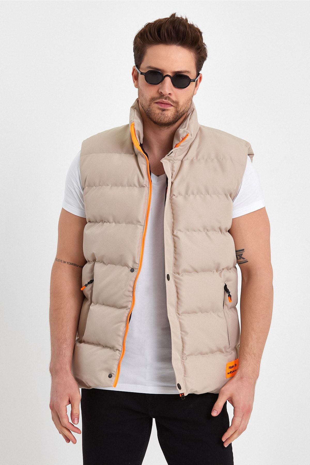 Mens tan puffer vest outlet