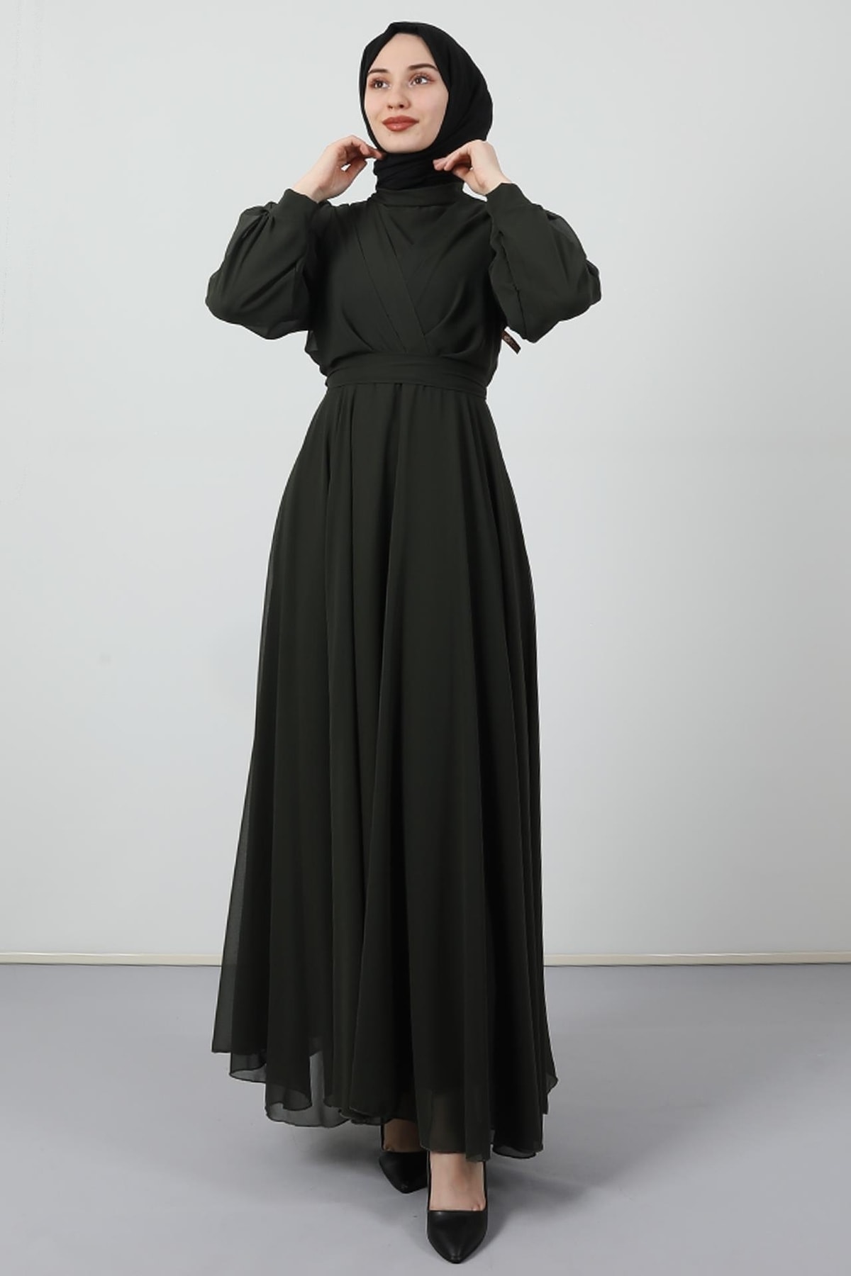 Cross Front Chiffon Dress Khaki