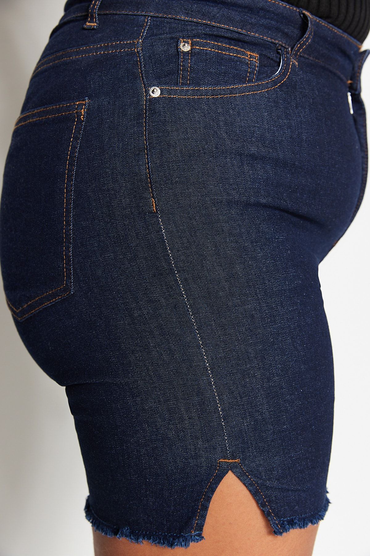 Trendyol Curve Dark Blue High Waist Stretchy Skinny Side Slit