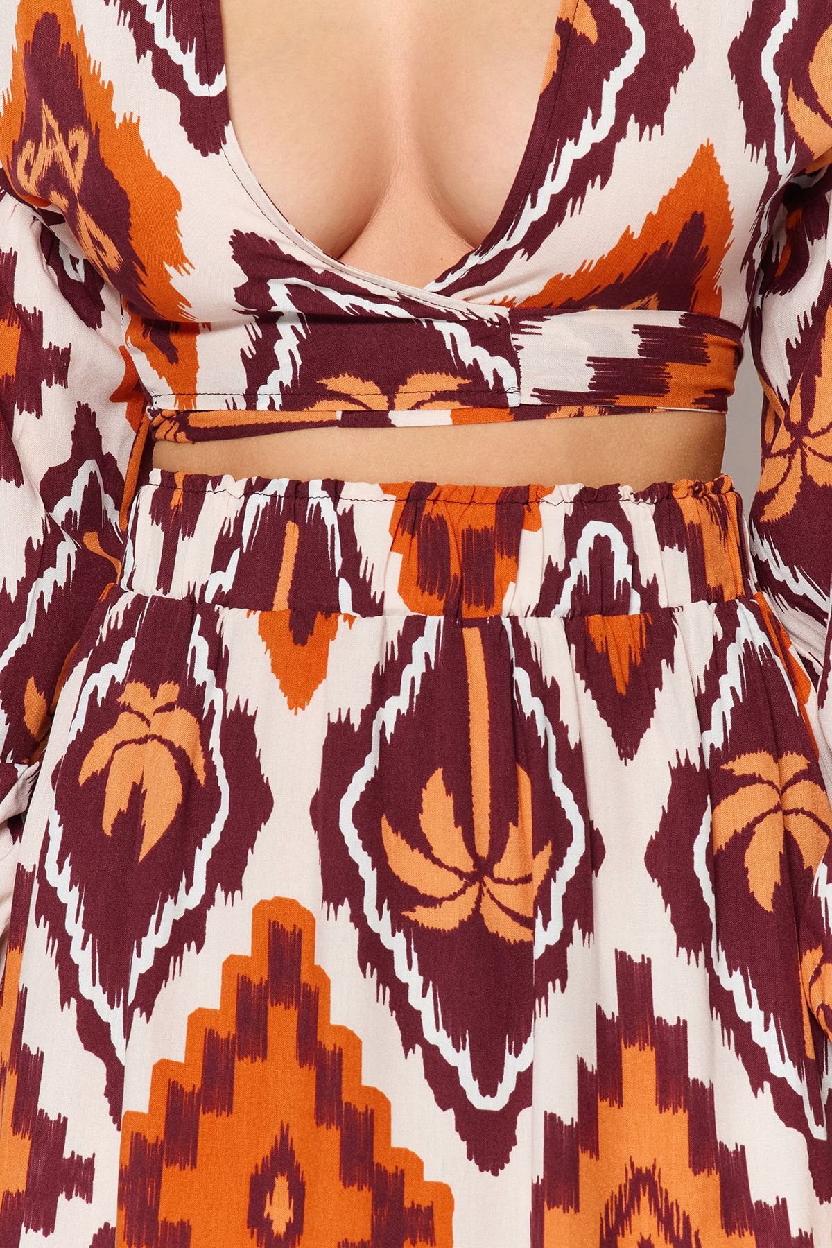 Trendyol Collection-Tropical Patterned Woven Tied Blouse Skirt Set TBESS23AU00090 5