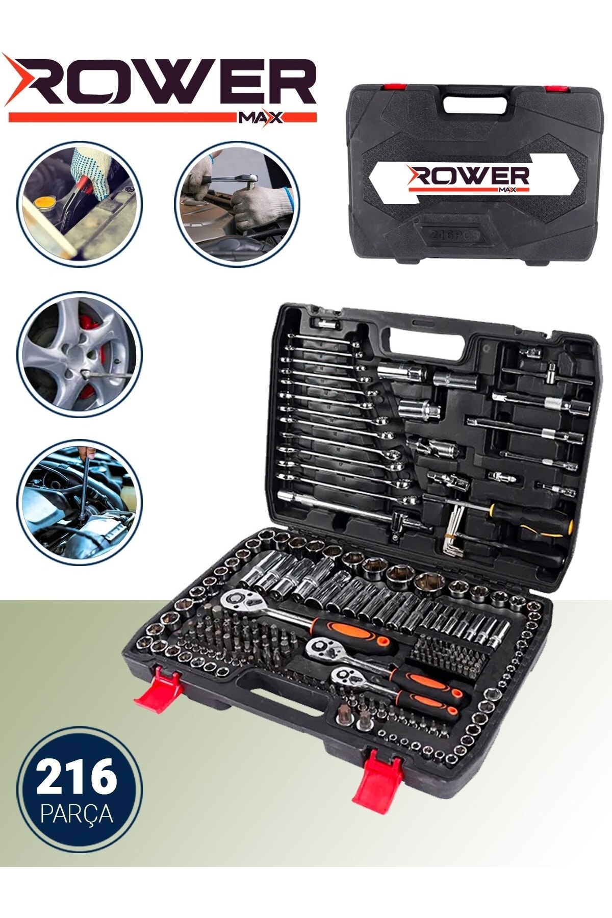 ROWERMAX 1/4 Cırcırlı 216 Parça Lokma Anahtar Takımı Oto Tamirci