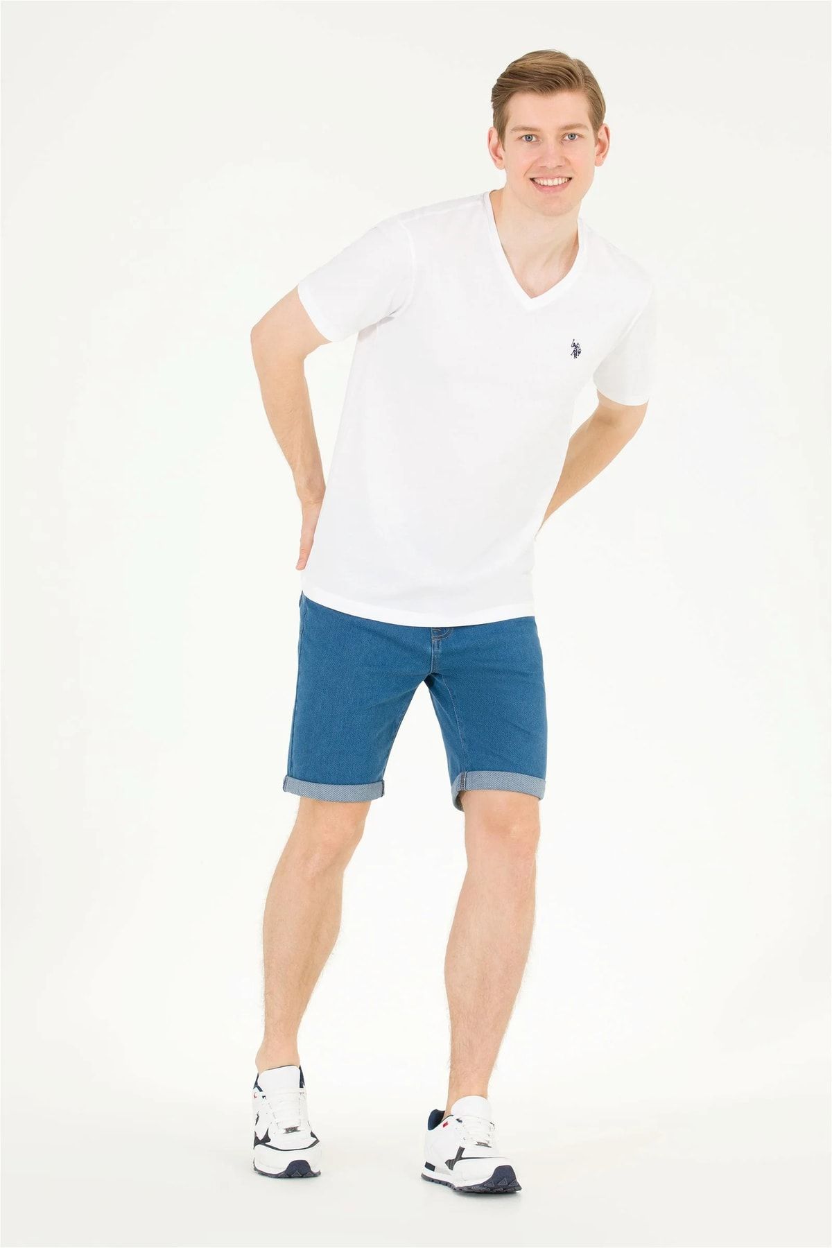 تی شرت سفید مردانه تیشرت یقه وی 100% نخی 1572582 U.S. Polo Assn.