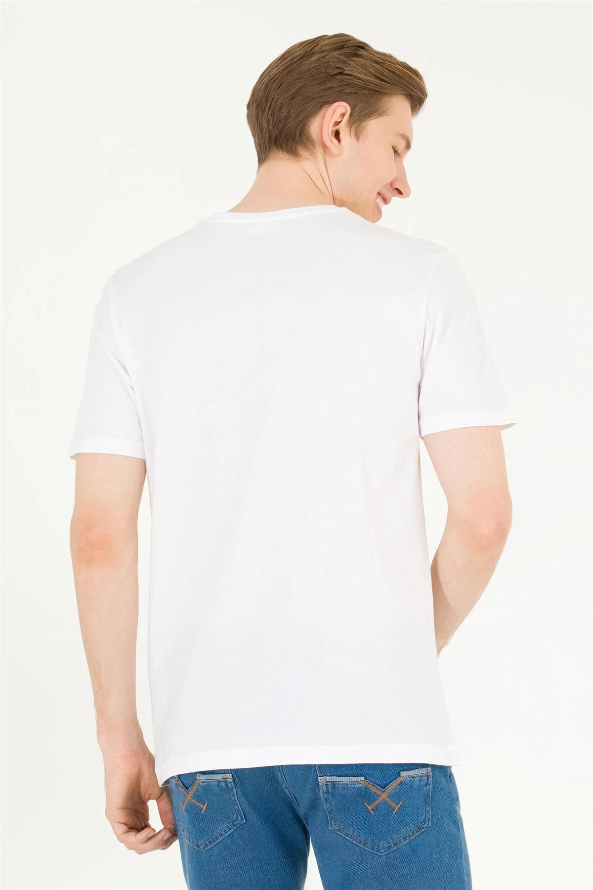 تی شرت سفید مردانه تیشرت یقه وی 100% نخی 1572582 U.S. Polo Assn.