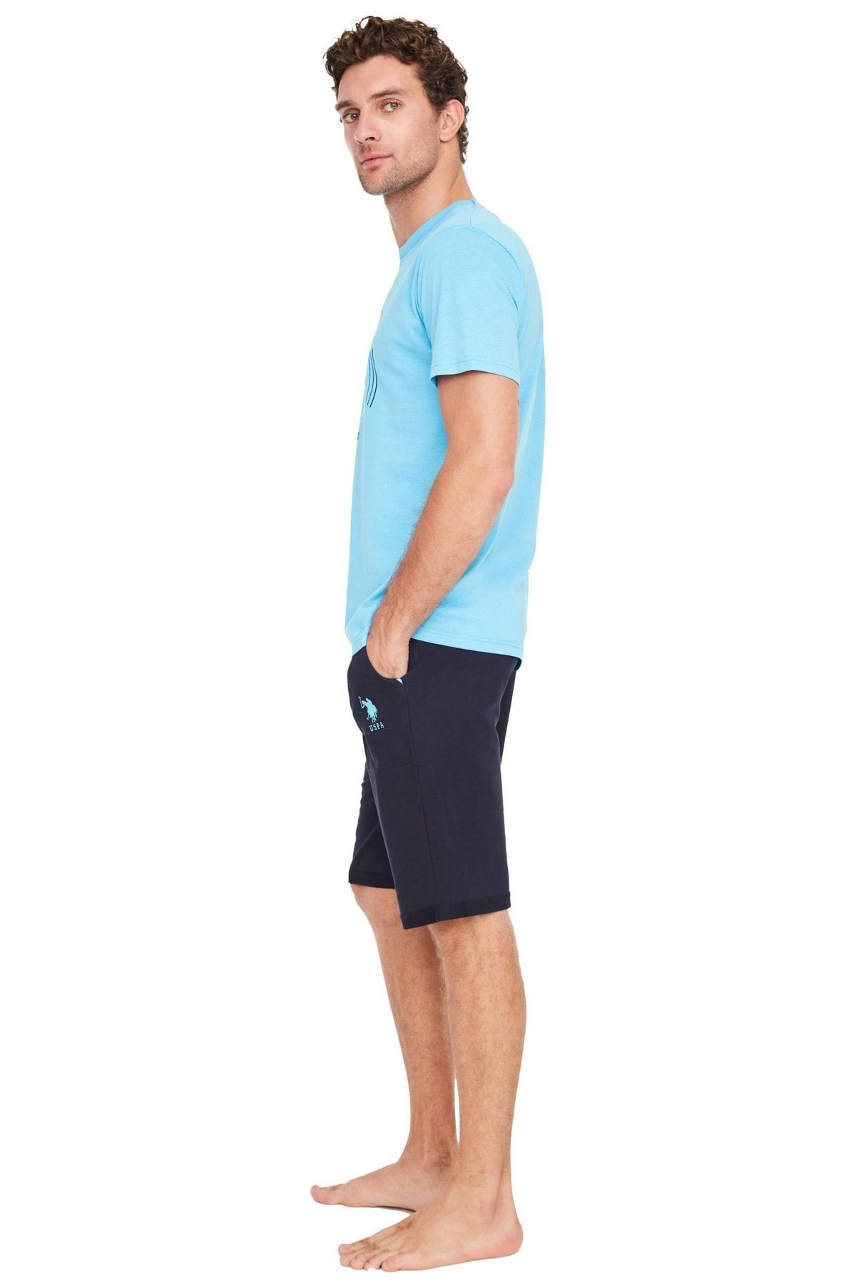 ست پیژامه آبی مردانه تیشرت 18675 اورجینال U.S. Polo Assn.