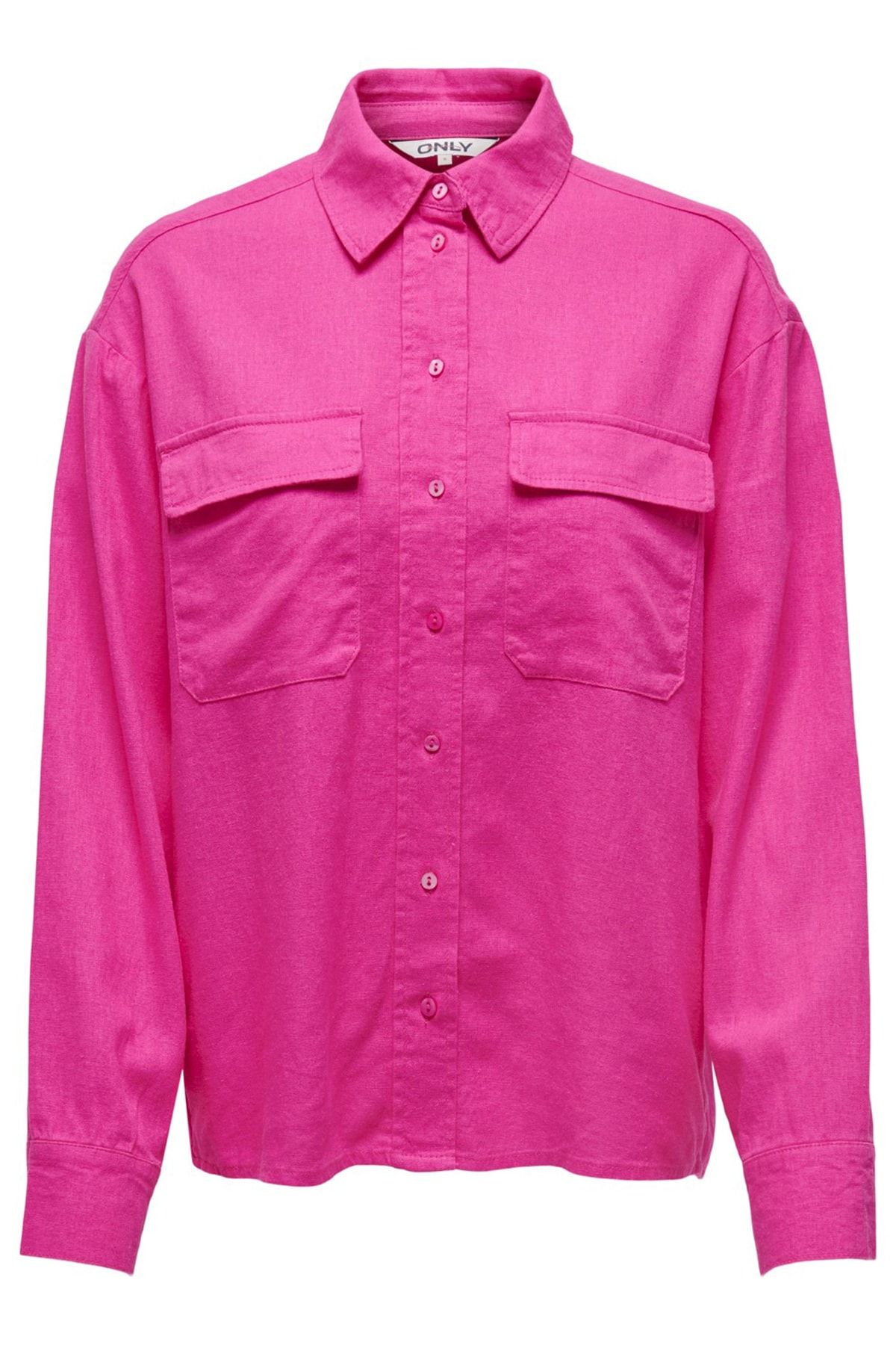 ONLY-Women's Pocketed Linen Shirt Oversize Fit Onlcaro - 15278795 5