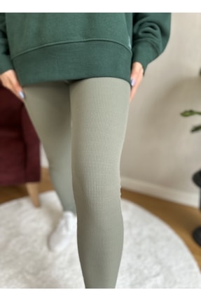 Sevdim Butik Fitilli Tayt Içi Şardonlu Haki Yeşil