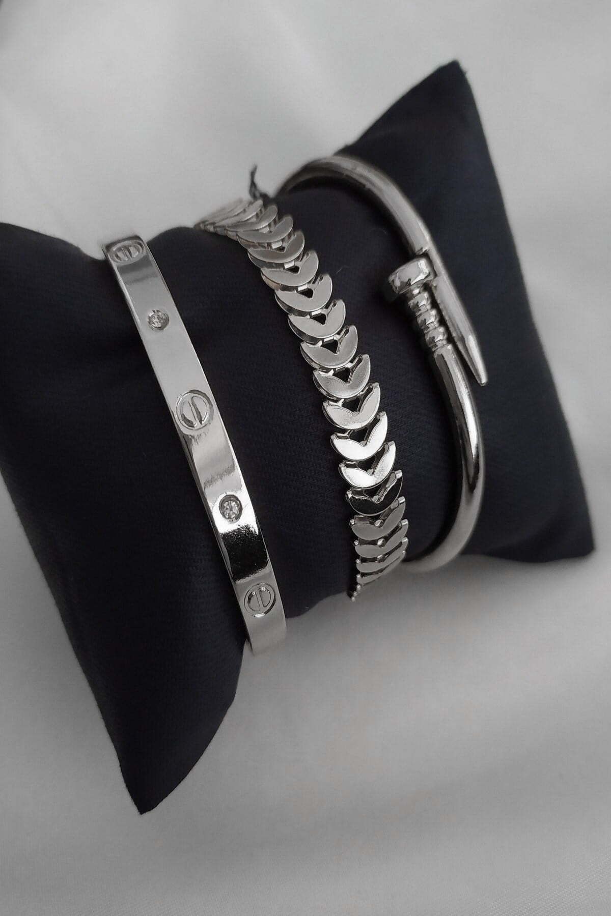 Silver deals nail bracelet
